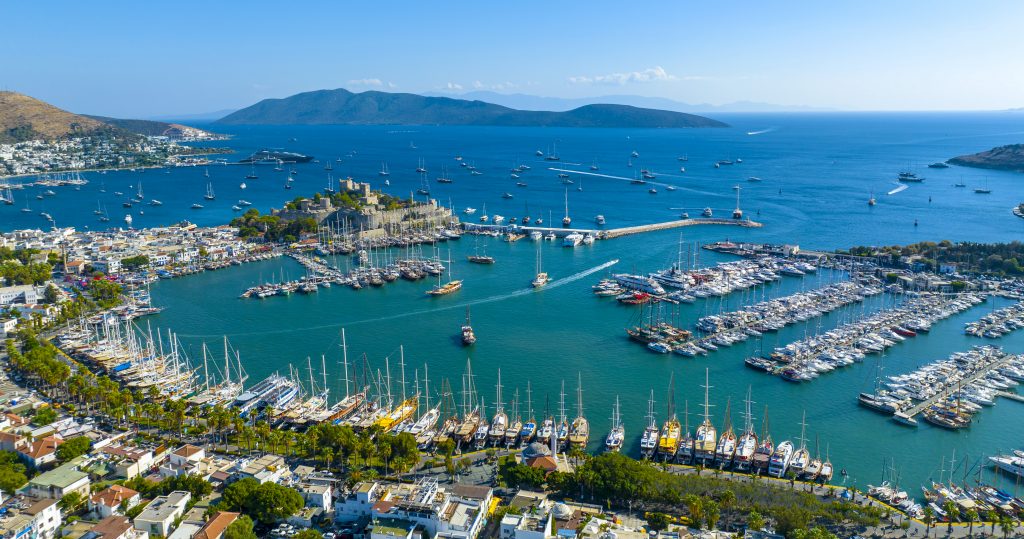 aerial view of bodrum on turkish riviera. view on saint peter ca